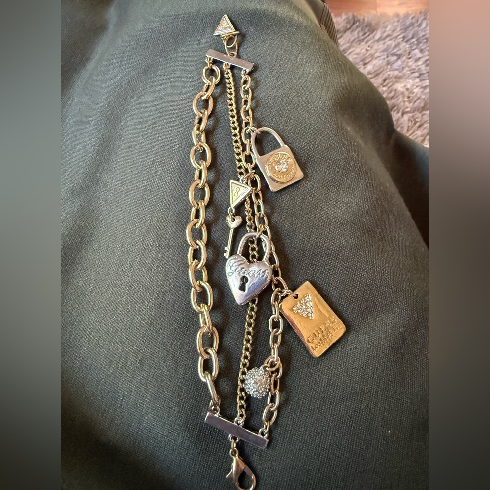 Vintage Guess Los Angeles Multi Chain Charm Bracelet 7.5"